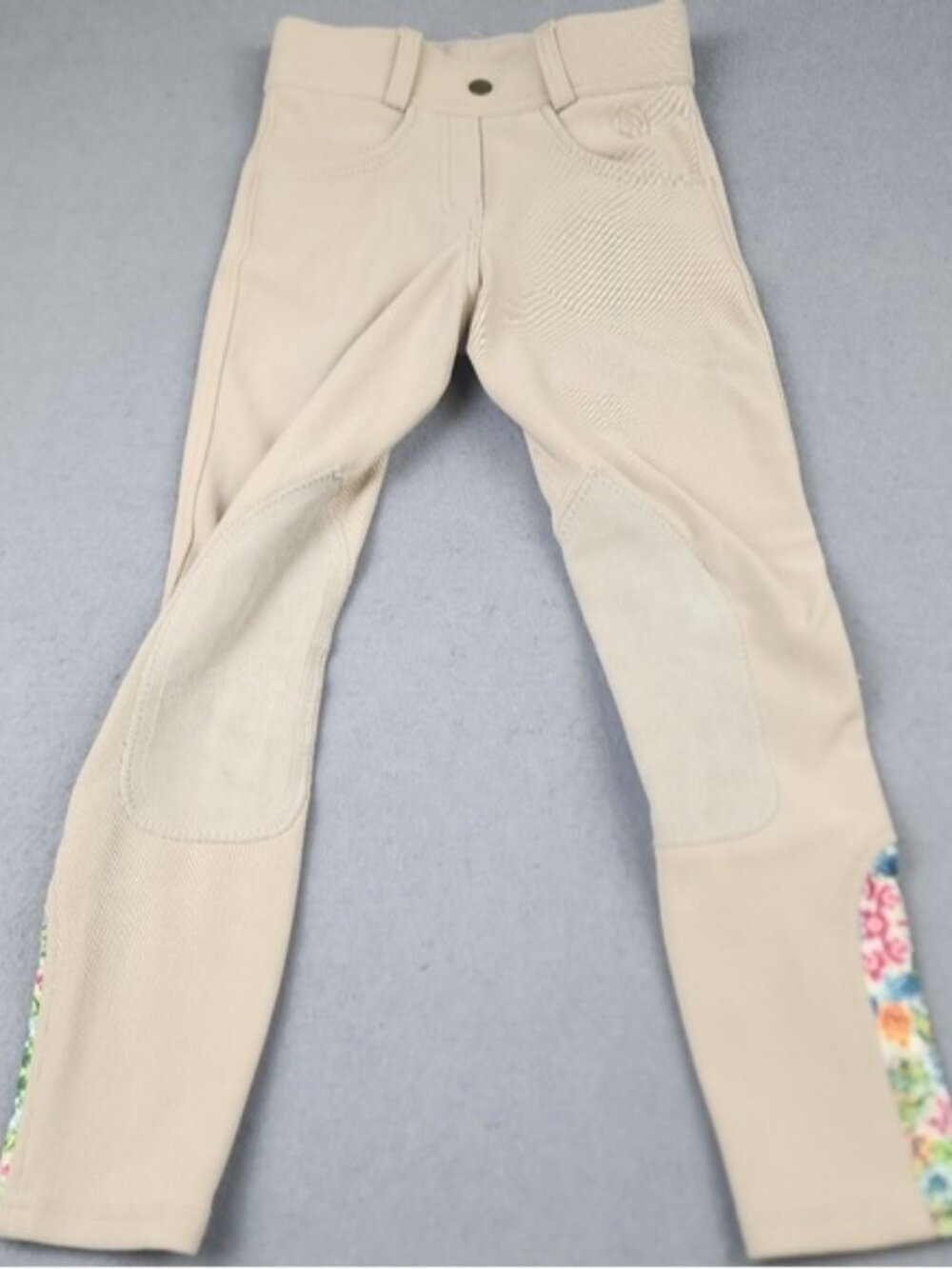 Ovation Equestrian Endura Ridin Tights Beige Girls Breeches Floral Side Suede